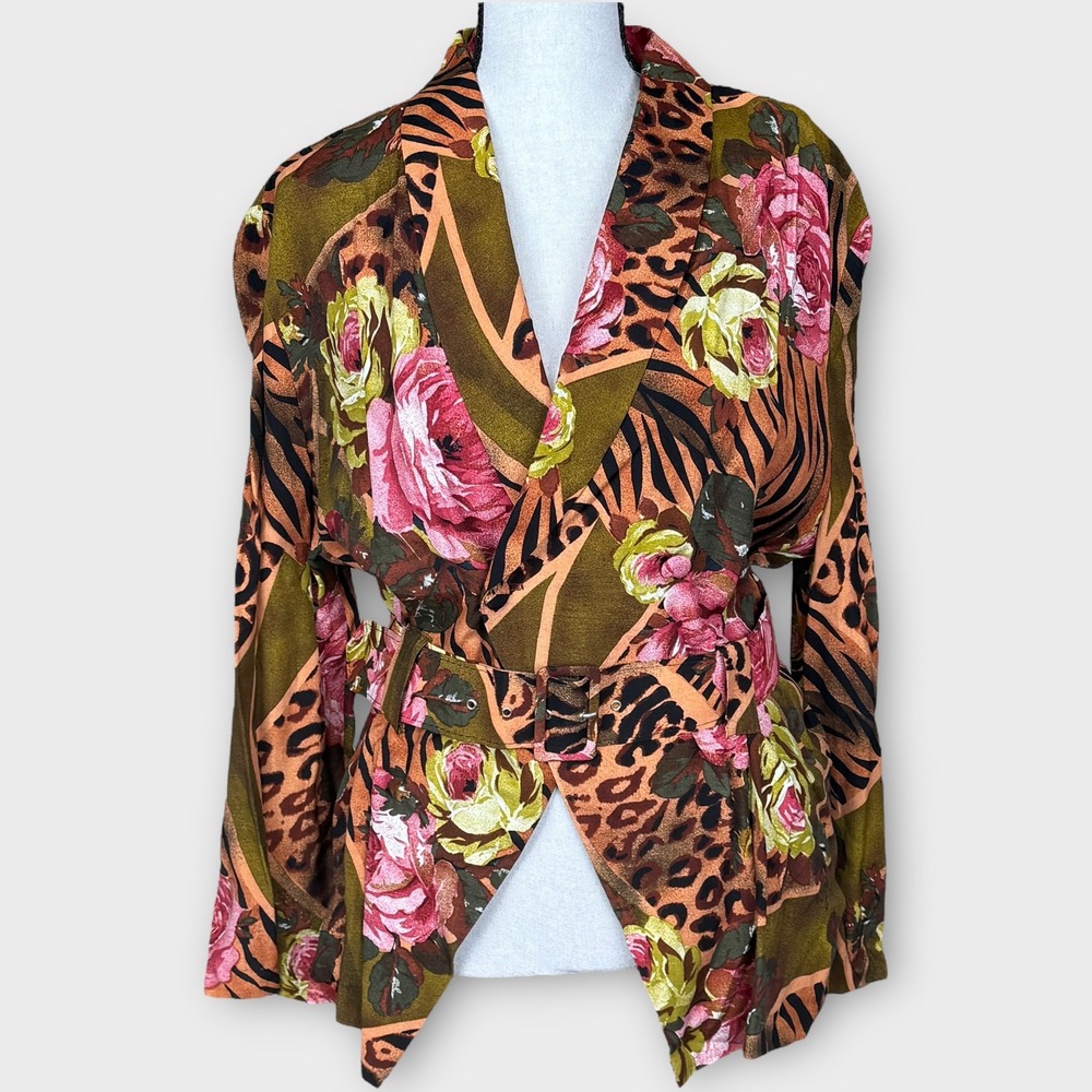 VTG‎ Official Made in England Floral Animal Print Belted Jacket Blazer Statement